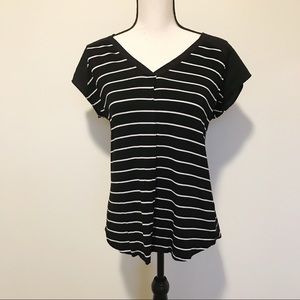 Adrienne Vittadini Black White Striped Blouse Top